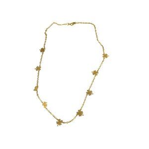 Gold Clover Leaf Chain Necklace With Delicate Floral Charms 18" Length For Women